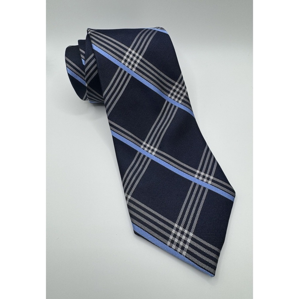 Michael Kors Tie Navy Blue‎ Plaid Check Silk Blend Classic Width Men's Necktie
